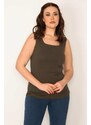 Şans Women's Large Size Khaki Cotton Fabric Tank Top