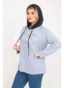 Şans Women's Plus Size Blue Silvery Printed Hooded Tunic