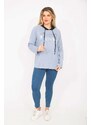 Şans Women's Plus Size Blue Silvery Printed Hooded Tunic