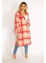 Şans Women's Plus Size Colorful Checkered Coat with Front Buttons, Lined