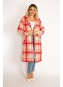 Şans Women's Plus Size Colorful Checkered Coat with Front Buttons, Lined