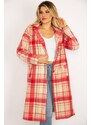 Şans Women's Plus Size Colorful Checkered Coat with Front Buttons, Lined