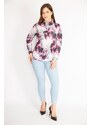 Şans Women's Colorful Plus Size Front Pat Zipper Long Sleeve Blouse