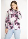 Şans Women's Colorful Plus Size Front Pat Zipper Long Sleeve Blouse