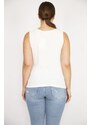 Şans Women's Bone Plus Size V-Neck Front Decorative Buttoned Camisole Fabric Sleeveless Blouse