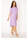 Şans Women's Plus Size Lilac Weave Viscose Fabric Front Patties with Buttons and a Belted Waist Dress