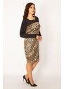 Şans Women's Plus Size Leopard Scuba Fabric Front Half Zippered Leopard Pattern Dress