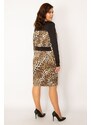 Şans Women's Plus Size Leopard Scuba Fabric Front Half Zippered Leopard Pattern Dress