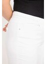 Şans Women's White Plus Size Belt With Braided Lycra 5 Pockets Jeans