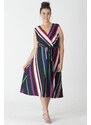 Şans Women's Plus Size Patterned, Wrapped Striped Dress