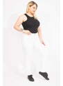 Şans Women's White Plus Size Belt With Braided Lycra 5 Pockets Jeans