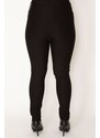 Şans Women's Black With Ornamental Pockets And Side Lacquer Print Elastic Waist Diving Lycra Trousers
