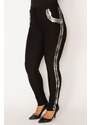 Şans Women's Black With Ornamental Pockets And Side Lacquer Print Elastic Waist Diving Lycra Trousers