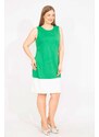 Şans Women's Green Plus Size Color-Combined Dress