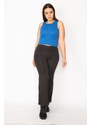 Şans Women's Plus Size Black Wide Leg Stretch Pants