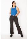 Şans Women's Plus Size Black Wide Leg Stretch Pants