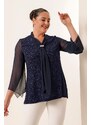 By Saygı Silvery Plus Size Blouse with Kerchief Collar