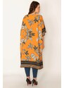 Şans Women's Plus Size Orange Patterned Satin Cape