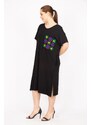 Şans Women's Black Plus Size Embroidery Detailed Low Sleeve Dress