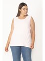 Şans Women's Plus Size Pink Cotton Fabric Crewneck Tank Top