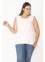 Şans Women's Plus Size Pink Cotton Fabric Crewneck Tank Top