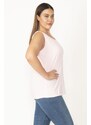 Şans Women's Plus Size Pink Cotton Fabric Crewneck Tank Top