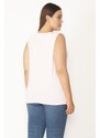 Şans Women's Plus Size Pink Cotton Fabric Crewneck Tank Top