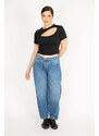 Şans Women's Blue Large Size Front Pocket Detailed Jeans