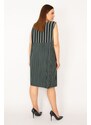 Şans Women's Plus Size Khaki Stripe Combined Pocket Dress