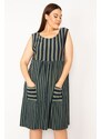 Şans Women's Plus Size Khaki Stripe Combined Pocket Dress