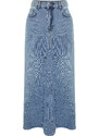 Trendyol Blue Flounce Stitch Detail High Waist Maxi Denim Skirt