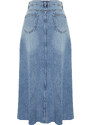 Trendyol Blue Flounce Stitch Detail High Waist Maxi Denim Skirt