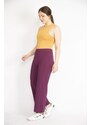 Şans Women's Damson Large Size Lycra Buzy Fabric Elastic Waist Trousers