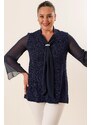 By Saygı Silvery Plus Size Blouse with Kerchief Collar