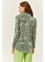 Olalook Women's Emerald Green Zebra Patterned Viscose Shirt