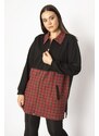 Şans Women's Plus Size Claret Red Plaid Detailed Coat with Zipper and Pocket