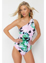 Trendyol Floral Patterned Single Shoulder Draped Regular Swimsuit