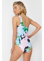 Trendyol Floral Patterned Single Shoulder Draped Regular Swimsuit