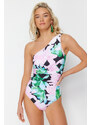 Trendyol Floral Patterned Single Shoulder Draped Regular Swimsuit