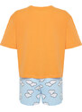Trendyol Orange 100% Cotton Cloud Patterned Tshirt-Shorts Knitted Pajama Set