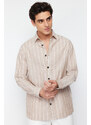 Trendyol Beige Regular Fit Shirt Collar Striped Shirt