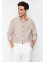 Trendyol Beige Regular Fit Shirt Collar Striped Shirt