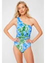 Trendyol Floral Patterned Single Shoulder Draped Regular Swimsuit