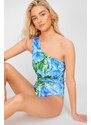 Trendyol Floral Patterned Single Shoulder Draped Regular Swimsuit