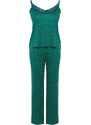 Trendyol Green Polka Dot Lace Detailed Viscose Knitted Pajamas Set