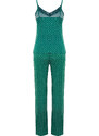 Trendyol Green Polka Dot Lace Detailed Viscose Knitted Pajamas Set