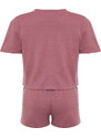 Trendyol Pink Cotton Collar Detailed Knitted Pajamas Set