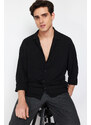 Trendyol Black Oversize Fit Apache Collar Shirt