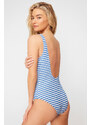 Trendyol White-Blue Striped Square Collar Accessory Textured Regular Swimsuit