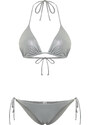 Trendyol Silver Triangle Tie Shiny Lacquer Printed Regular Bikini Set